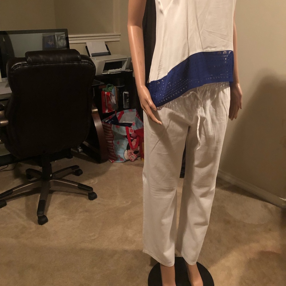 Forever 21 White Linen Drawstring Pants